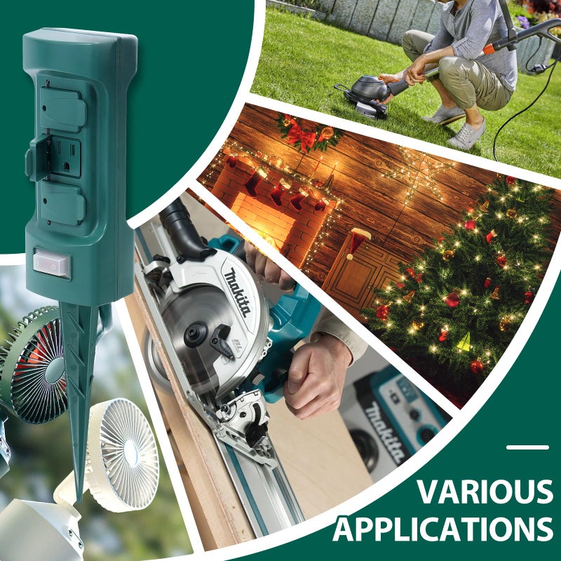 MaxWorks 80710 6-Outlet Double Sided Outdoor Power Stake with Covers-14 AWG x 3C-with Overload Protection-ETL Certified, 6 Ft. Green - Image 4